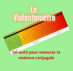 Graphique en couleur intitulé "Le Violentomètre" avec une échelle de mesure des niveaux de violence dans les relations, sur fond vert.